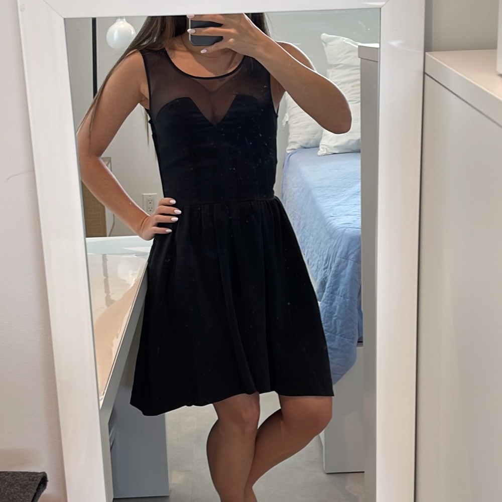 H&M size 2 Cocktail black dress with transparency high low skirt mesh sheer Y2K